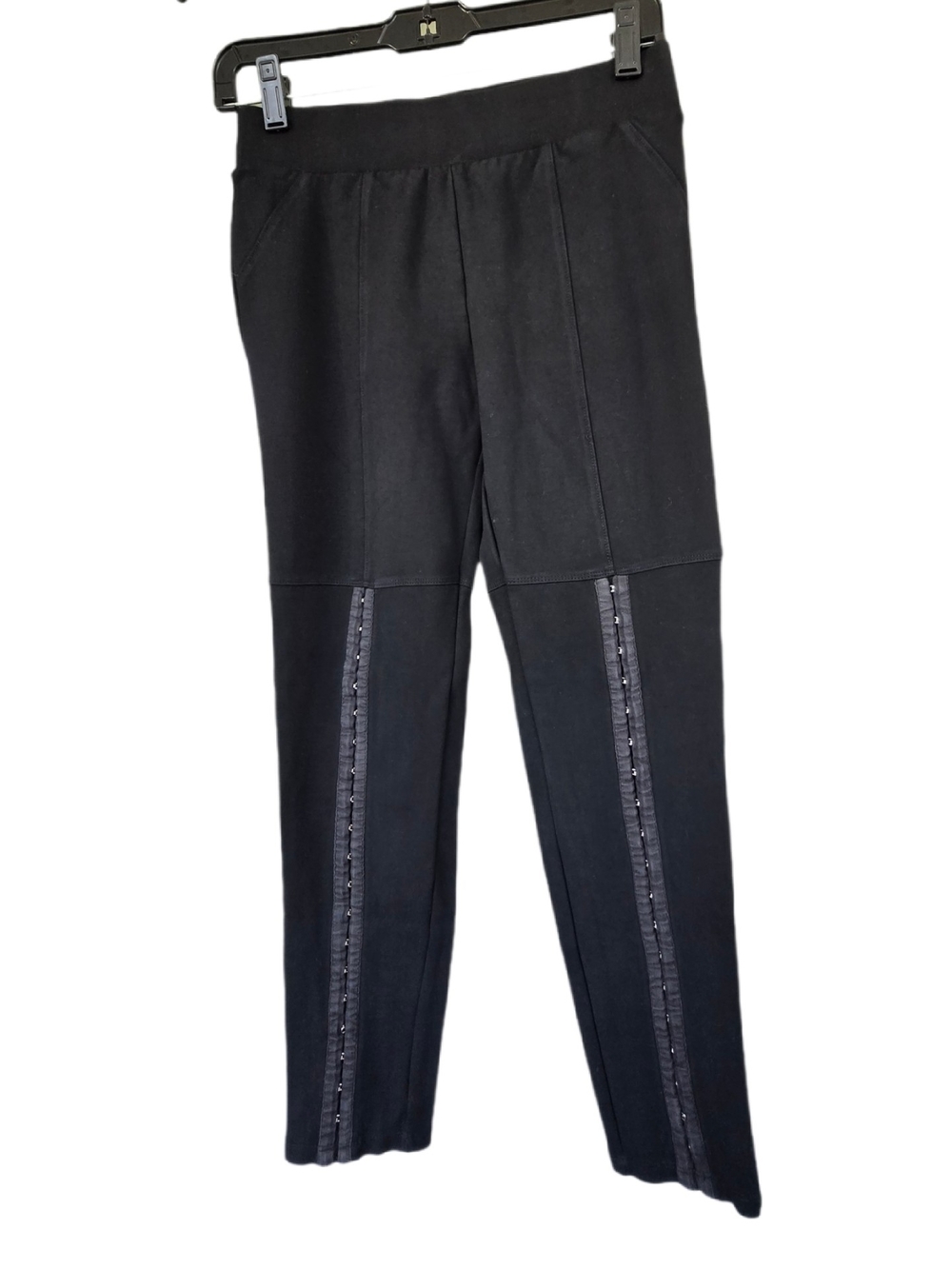 bebe Black Ponte Leggings Fron5 Grommey Fish Eye Details